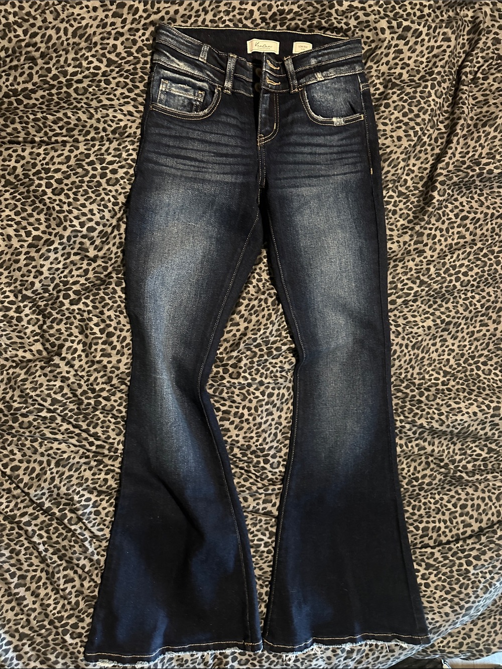 KanCan Dark Blue Flare Jeans with Faded Detailing